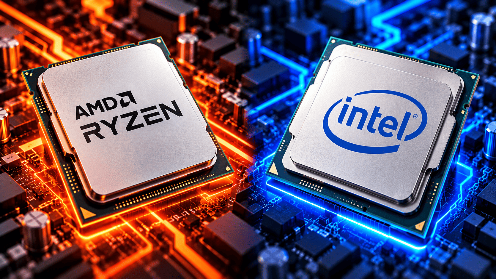 CPU Intel Core và AMD Ryzen trên mainboard máy tính