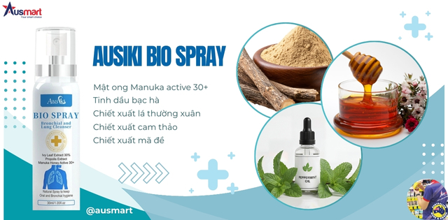 Thanh phần xịt làm sạch phổi Ausiki Bio Spray Bronchial and Lung Cleanser