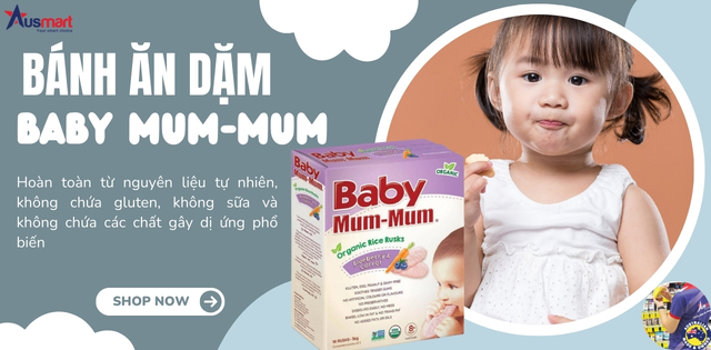 Bánh gạo ăn dặm cho bé Baby Rusks Mum-Mum Rice 83% làm tự gạo hữu cơ