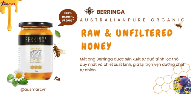 Mật ong nguyên chất Berringa Australian Pure Organic Raw & Unfiltered Honey