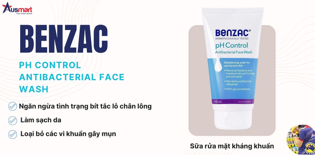 Công dụng sữa rửa mặt kháng khuẩn Benzac PH Control Antibacterial Face Wash