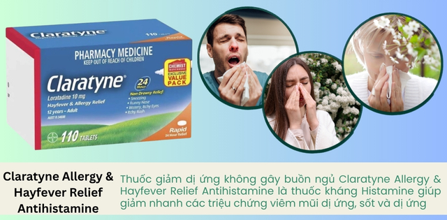 Thuốc giảm dị ứng không gây buồn ngủ Claratyne Allergy & Hayfever Relief Antihistamine