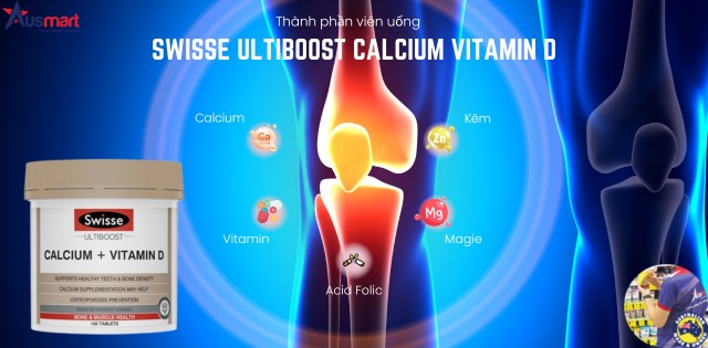 Thành phần chính của viên Canxi Swisse Calcium Vitamin D Ultiboost Thành phần chính của viên Canxi Swisse Calcium Vitamin D Ultiboost