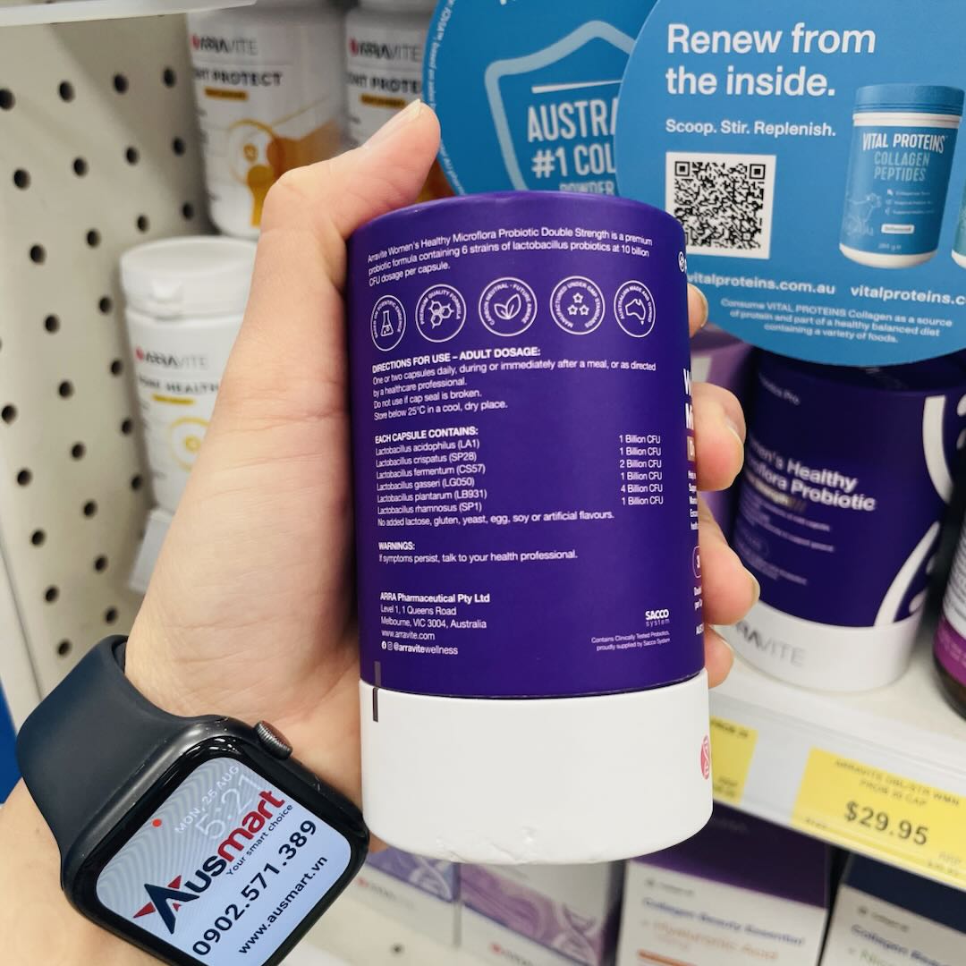 Viên uống lợi khuẩn liều cao cho phụ nữ Arravite Women's Healthy Microflora Probiotic Double Strength 30 viên