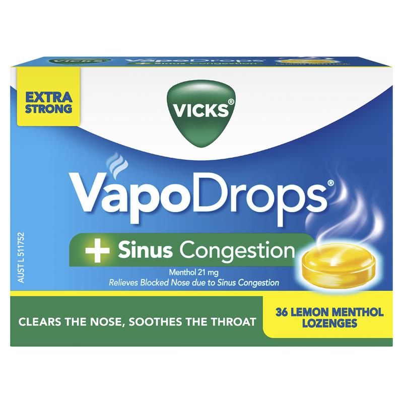 Viên ngậm thông mũi xoang Vicks VapoDrops + Sinus Congestion Menthol