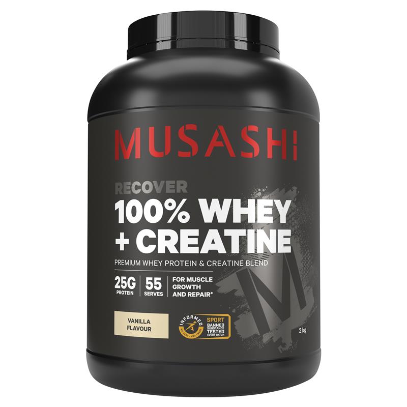 Bột uống hỗ trợ tăng cơ Musashi 100% Whey + Creatine