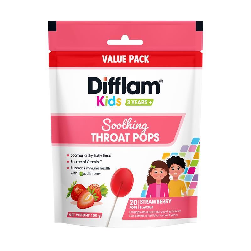 Kẹo mút làm dịu cổ họng cho bé Difflam Kids Soothing Throat Pops