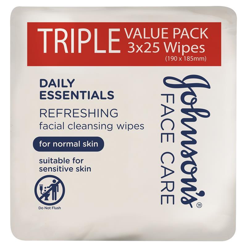 Khăn giấy lau mặt làm sạch tươi mát cho da thường Johnson's Face Care Refreshing Facial Cleansing Wipes For Normal Skin