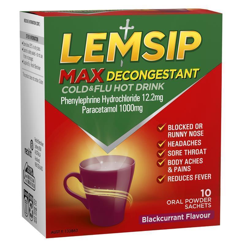 Bột pha uống nóng hỗ trợ giảm cảm cúm và thông mũi Lemsip Max with Decongestant Cold and Flu Hot Drink