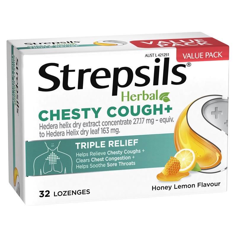 Viên ngậm giảm ho đờm Strepsils Herbal Chesty Cough+ Lozenges