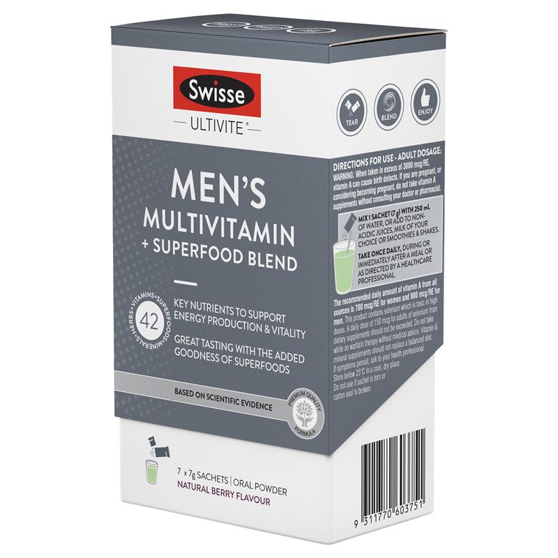 Swisse Men's Ultivite Multivitamin + Superfood Blend 7 gói x 7g | Mua sắm hàng Úc tại Ausmart