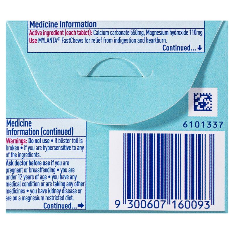 Viên nhai giảm axit dạ dày Mylanta 2Go FastChews vị bạc hà