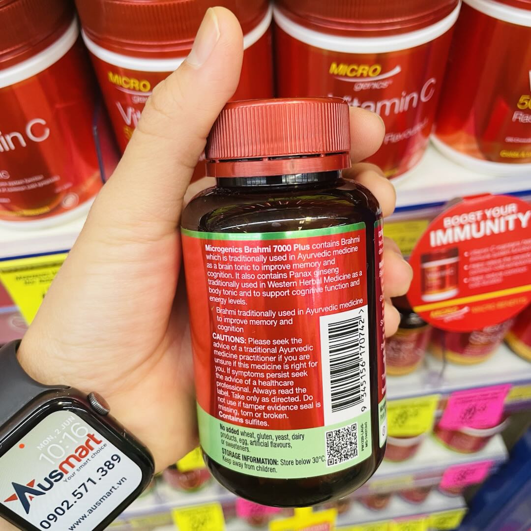Viên uống bổ não & cải thiện trí nhớ Microgenics Brahmi 7,000mg Plus 60 viên
