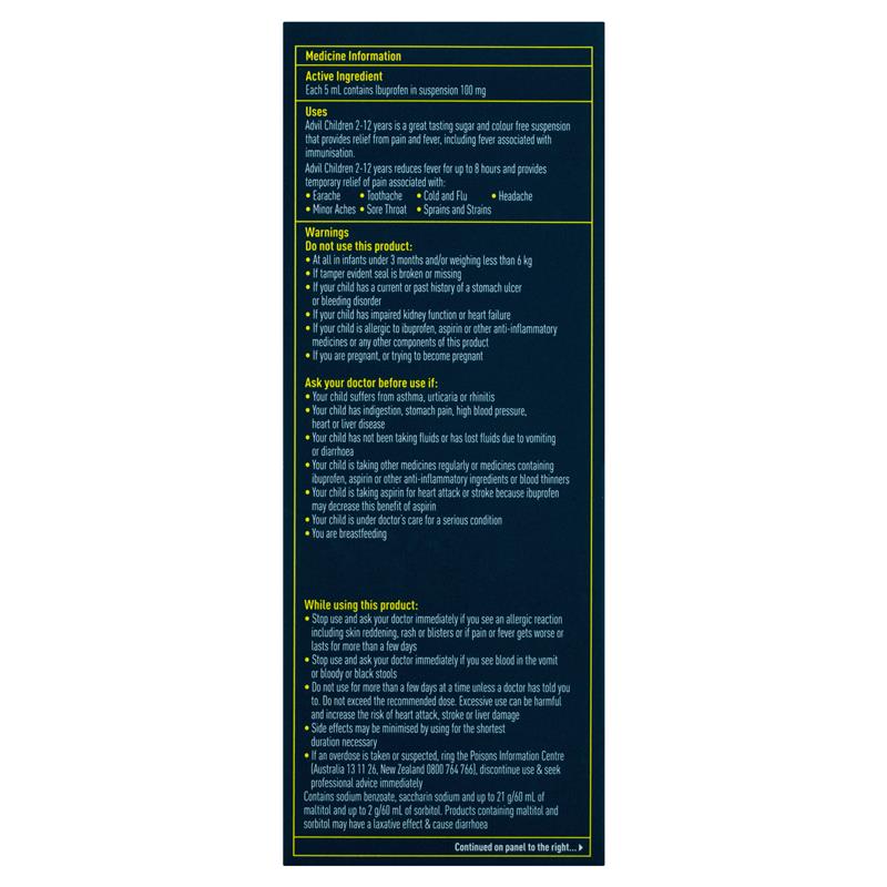 Thuốc giảm đau, hạ sốt cho trẻ Advil Children 2 - 12 Years Pain & Fever Suspension 200ml