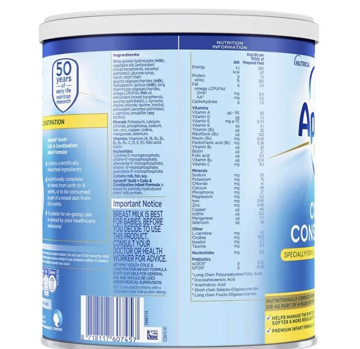 Sữa Aptamil Gold Plus Úc Colic & Constipation (0-12 tháng)