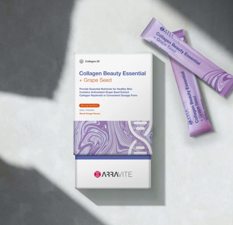 Bột Collagen Arravite Collagen Beauty Essential + Grape Seed Blood Orange Flavour 3g x 14 gói