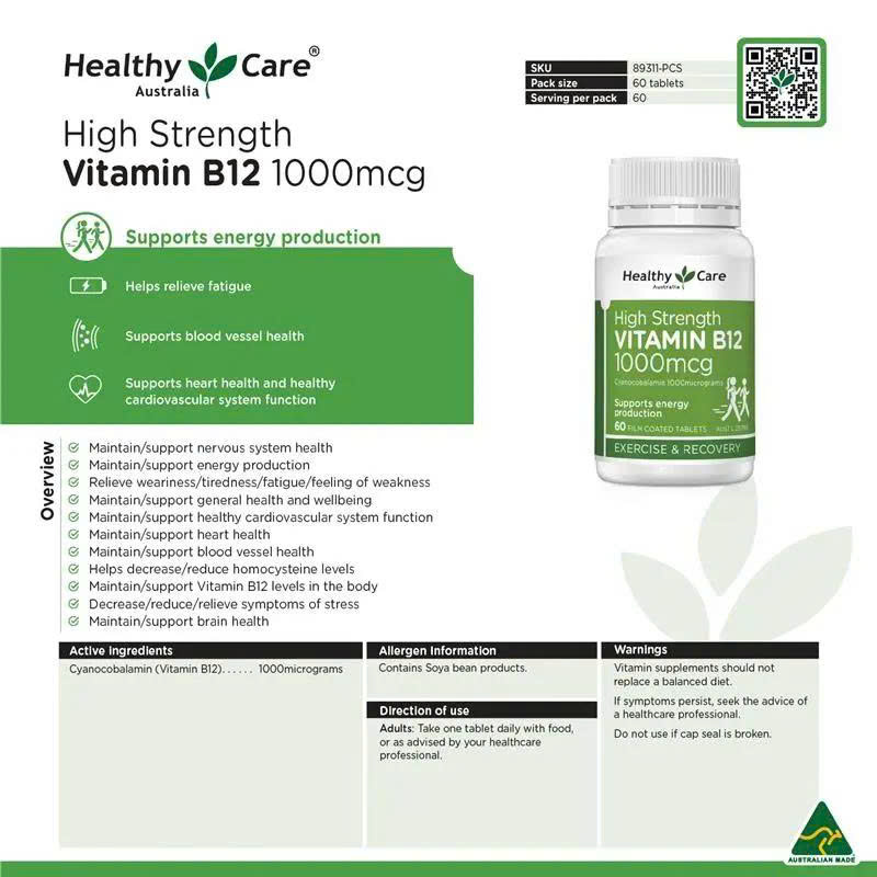 Viên uống Vitamin B12 1000mcg Healthy Care High Strength