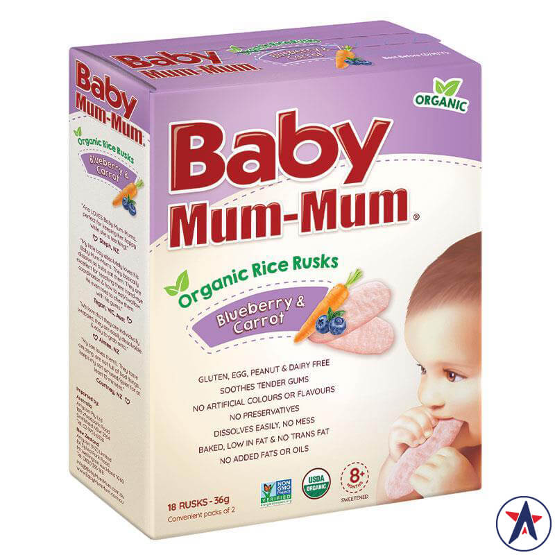 Bánh ăn dặm Baby Mum-Mum Rice Rusks Blueberry & Carrot Flavour 36g | Sản phẩm Úc chất lượng