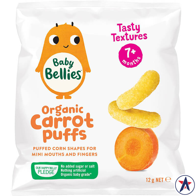 Bánh que ăn dặm cho bé Baby Bellies Organic Puffs Carrot 12g | Sản phẩm Úc chính hãng