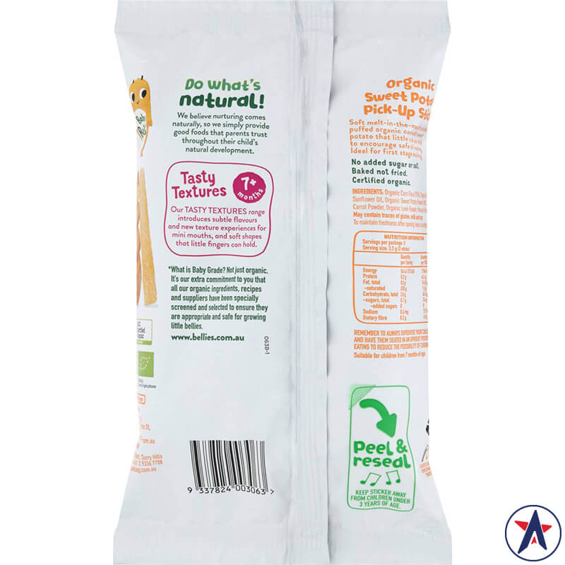 Bánh que ăn dặm cho bé Baby Bellies Organic Sweet Potato Pick-up Sticks 16g