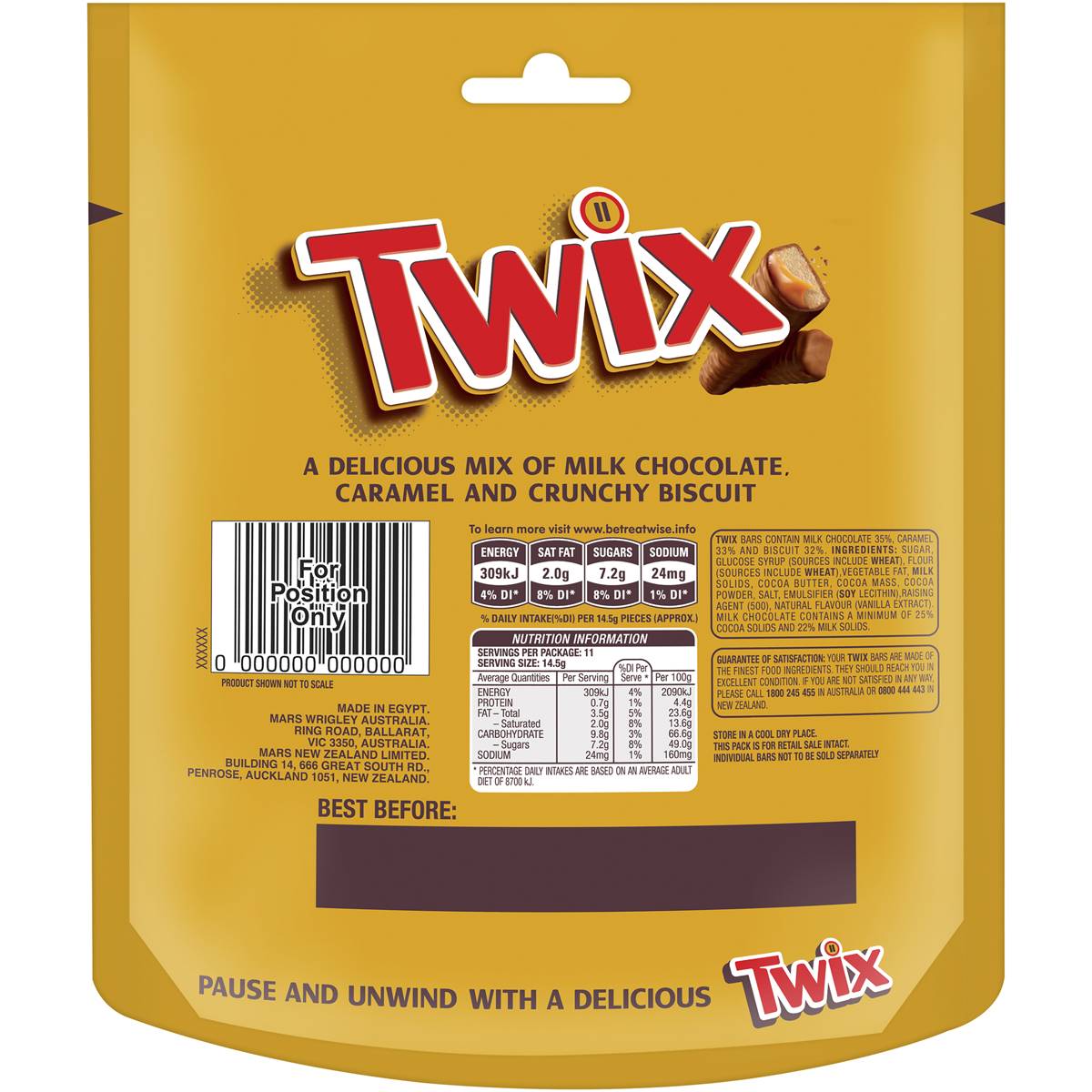 Bánh socola Twix Chocolate gói 11 miếng 159g