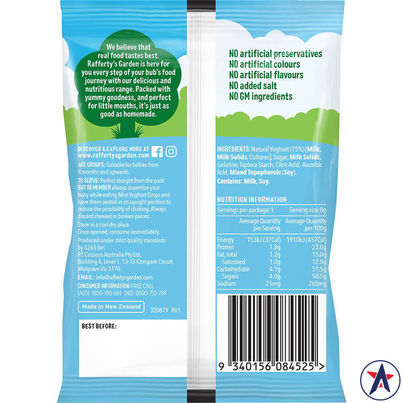 Bánh sữa chua cho bé Rafferty's Garden Natural Mini Yoghurt Drops 8g