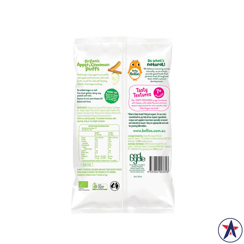 Bánh ăn dặm Baby Bellies Organic Apple & Cinnamon Puffs