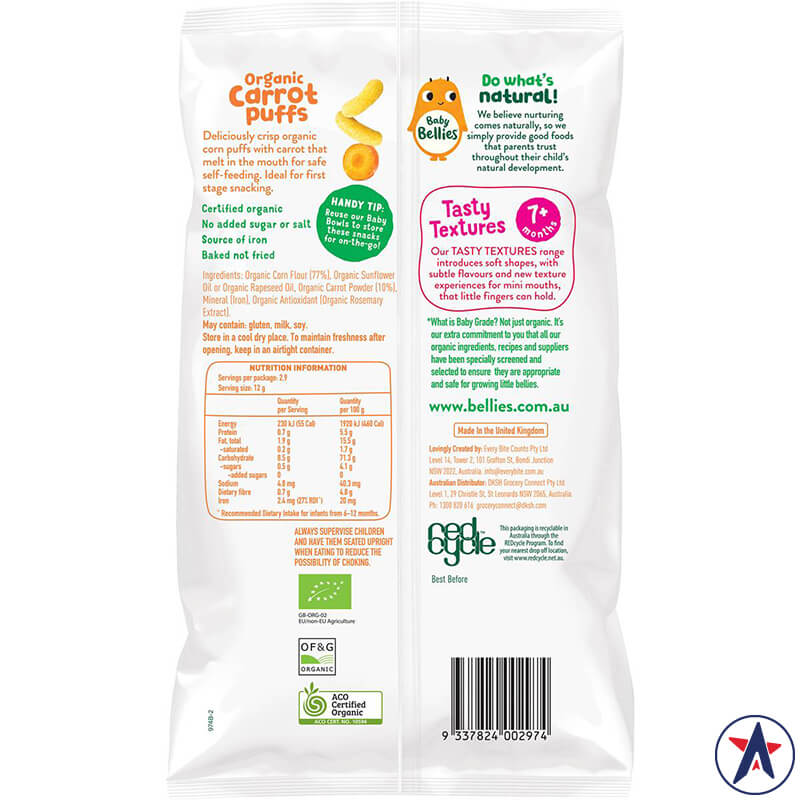 Bánh que ăn dặm cho bé Baby Bellies Organic Puffs Carrot