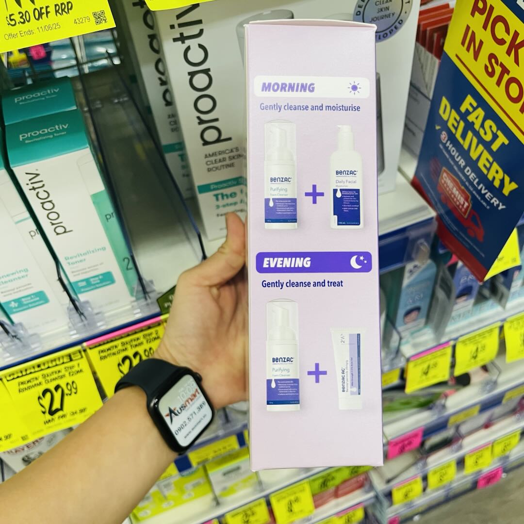 Bộ chăm sóc da mụn Benzac 3 Step Clear Skin Acne Control Kit 1 bộ