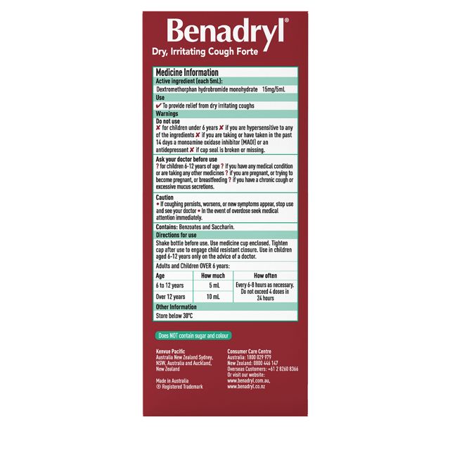Siro ho khan Benadryl Dry Irritating Cough Forte 200ml