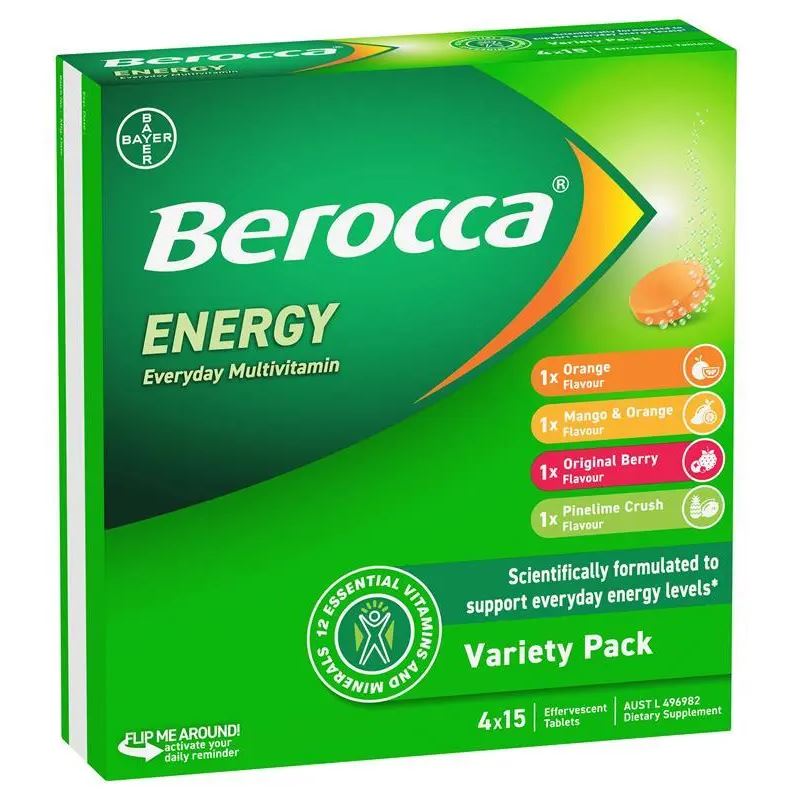Viên sủi Berocca Úc 4 vị Berocca Variety Pack của Úc 60 viên