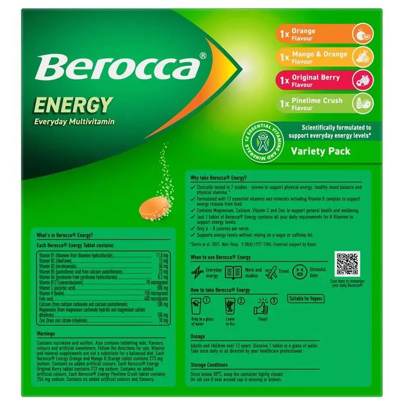 Viên sủi Berocca Úc 4 vị Berocca Variety Pack của Úc 60 viên