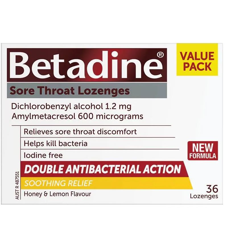Viên ngậm trị viêm họng Betadine Sore Throat Lozenges Soothing Honey & Lemon