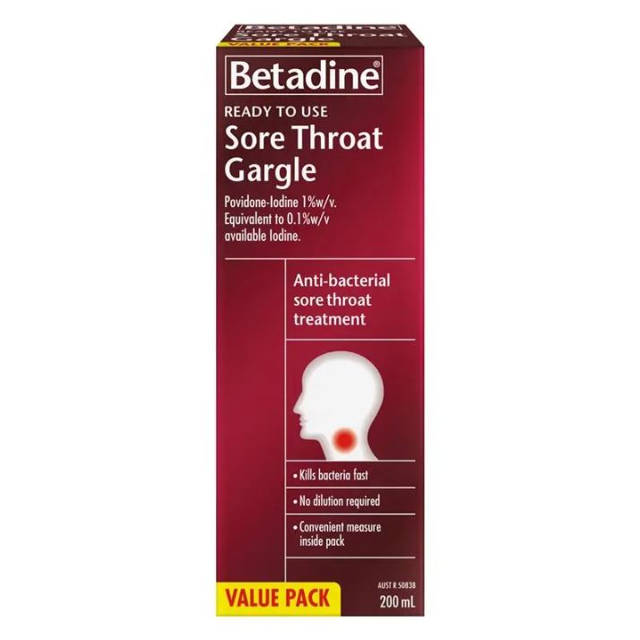 Nước súc miệng trị đau họng Betadine Ready To Use Sore Throat Gargle