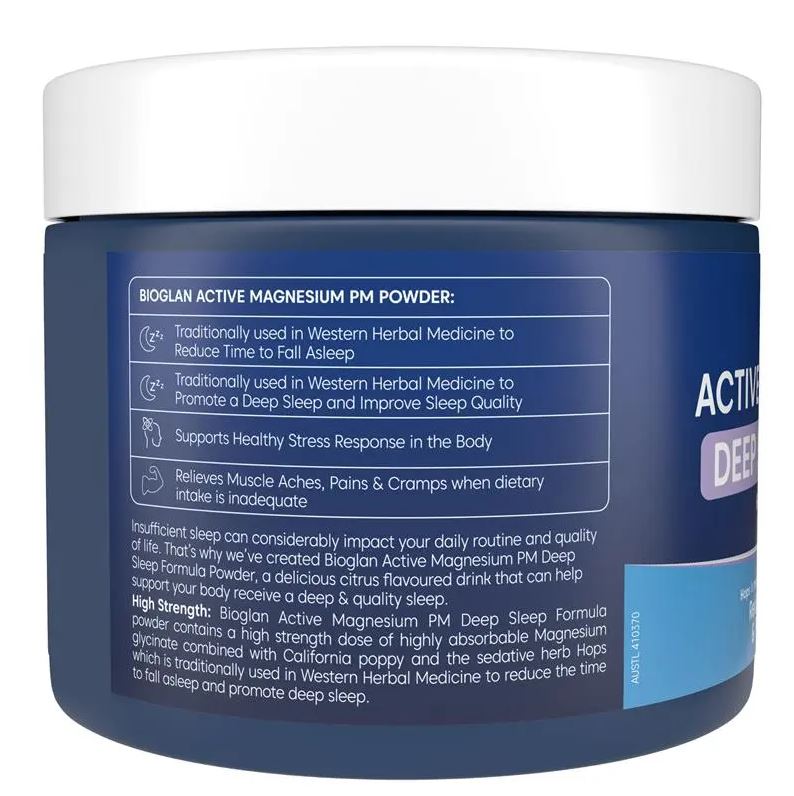 Bột magiê hỗ trợ giấc ngủ Bioglan Active Magnesium PM Deep Sleep Formula Powder 240g