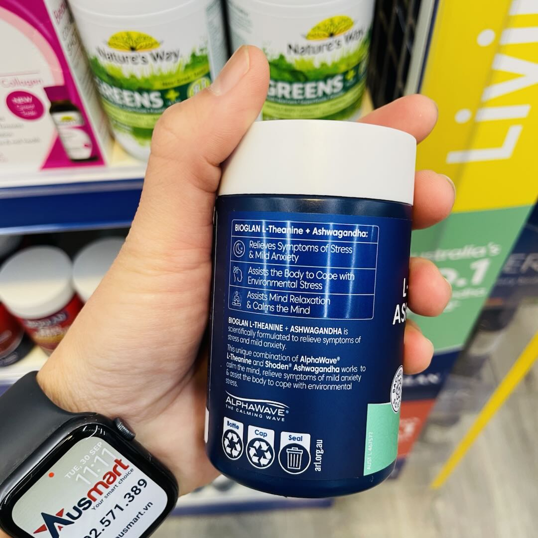 Viên uống hỗ trợ giảm căng thẳng & lo âu Bioglan L-Theanine + Ashwagandha 50 viên
