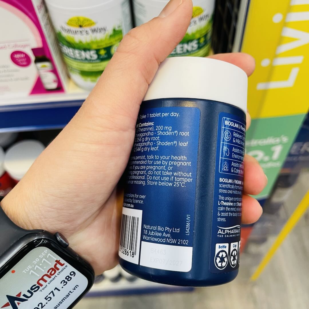 Viên uống hỗ trợ giảm căng thẳng & lo âu Bioglan L-Theanine + Ashwagandha 50 viên