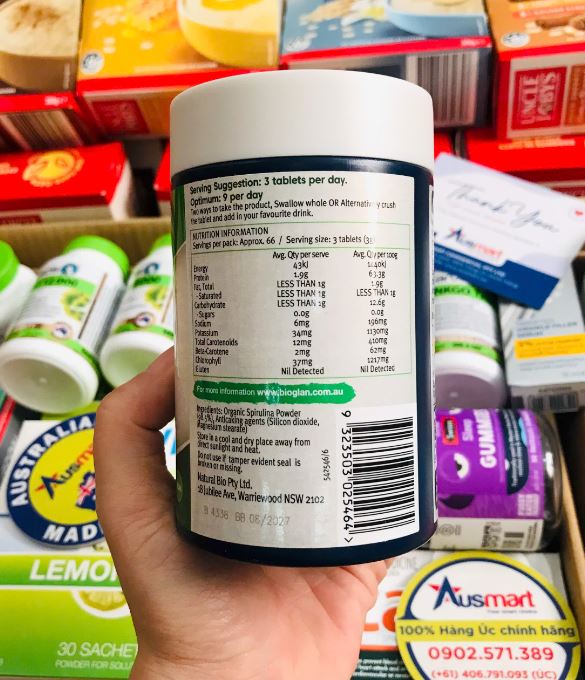 Tảo xoắn Bioglan Organic Spirulina 1000mg 200 viên