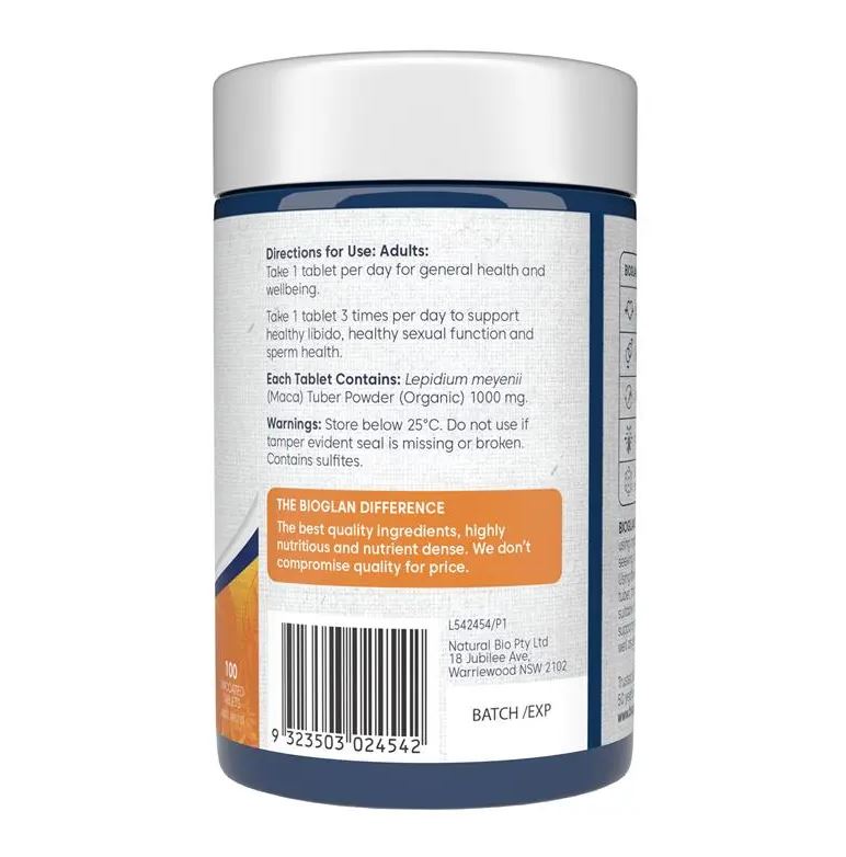 Viên uống Maca liều cao Bioglan Organics Maca 1000mg 100 viên