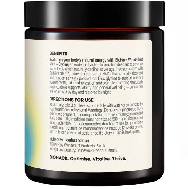 Bột tăng năng lượng tế bào và thư giãn BioHack Wanderlust NMN + Glycine Powder