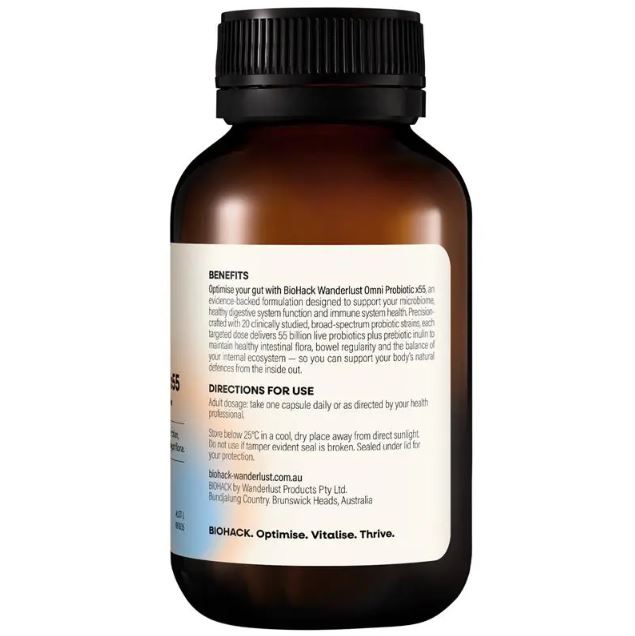 Men vi sinh hỗ trợ tiêu hóa & miễn dịch cao cấp BioHack Wanderlust Omni Probiotic x55 60 viên