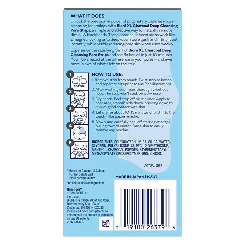Miếng dán lột mụn làm sạch sâu lỗ chân lông Biore Mens Charcoal Deep Cleansing Pore