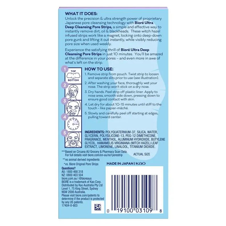 Miếng dán lột mụn Biore Witch Hazel Ultra Deep Cleansing Pore Strips