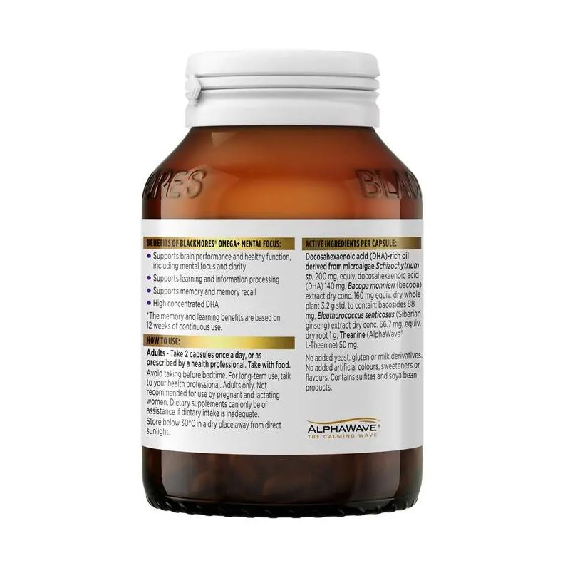 Viên uống tăng cường tập trung & trí nhớ Blackmores Omega + Mental Focus 60 viên