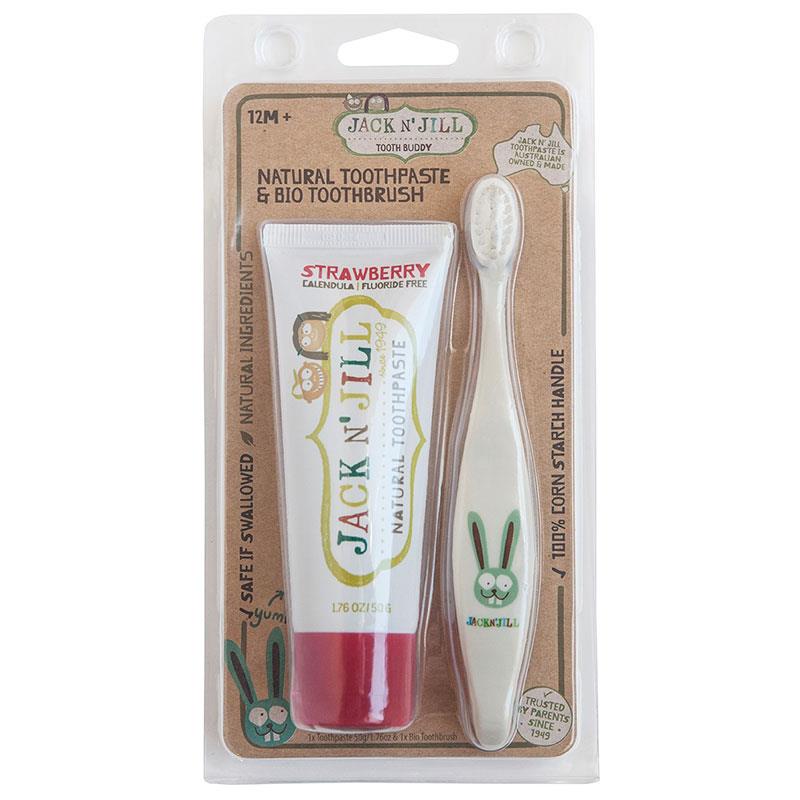 Kem đánh răng Úc Jack N' Jill Strawberry Natural 50g kèm bàn chải | Xuất xứ Úc (Australia)