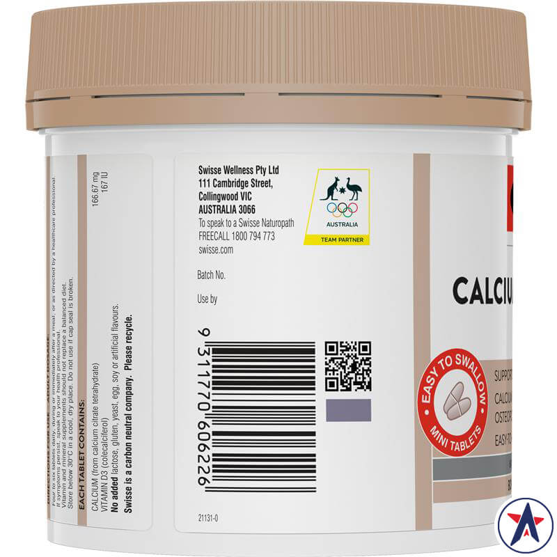 Bổ sung vitamin D & canxi Swisse Calcium + Vitamin D Mini Tabs 300 viên nhỏ