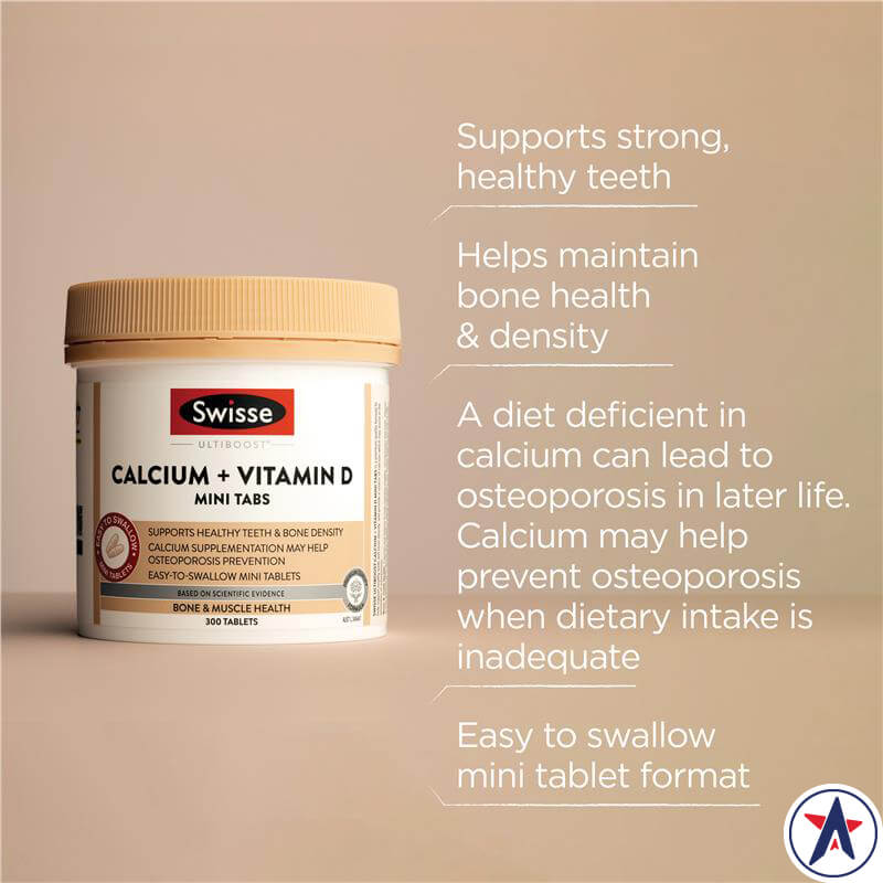 Bổ sung vitamin D & canxi Swisse Calcium + Vitamin D Mini Tabs 300 viên nhỏ