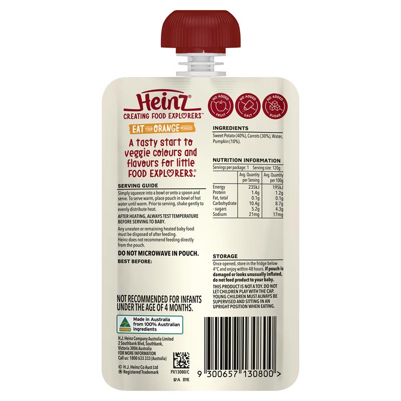 Quả củ nghiền ăn dặm Heinz cho bé Sweet Potato Carrot & Pumpkin Pouch 120g