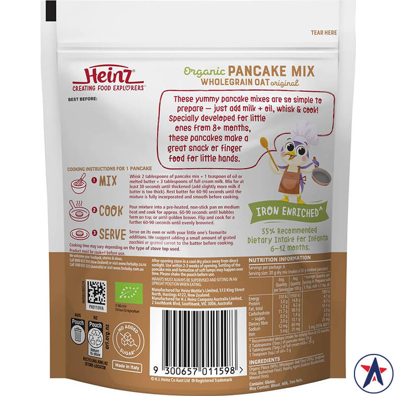 Bột bánh yến mạch cho bé Heinz Organic Pancake Mix Oat Original 125g