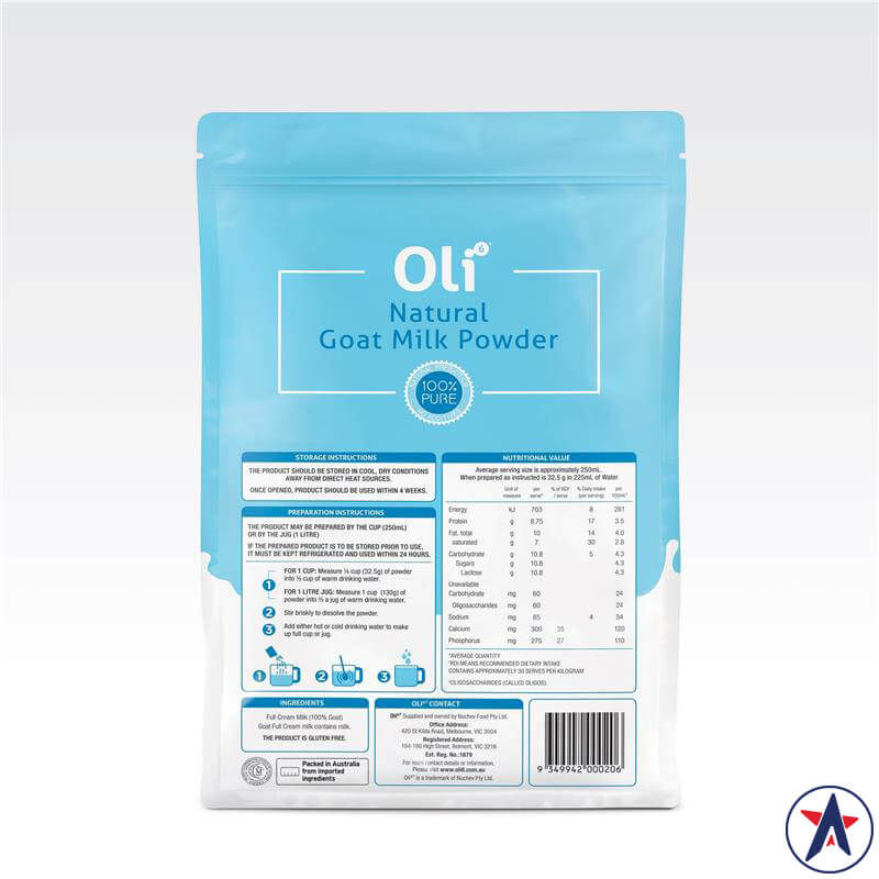 Bột sữa dê tự nhiên Oli6 Natural Goat Milk Powder 1kg | Nhập khẩu chính hãng từ Úc